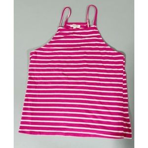 Heart & Hips Hot Pink Square-Neck Striped Halter Tank Top Tee T-Shirt Size L 💖